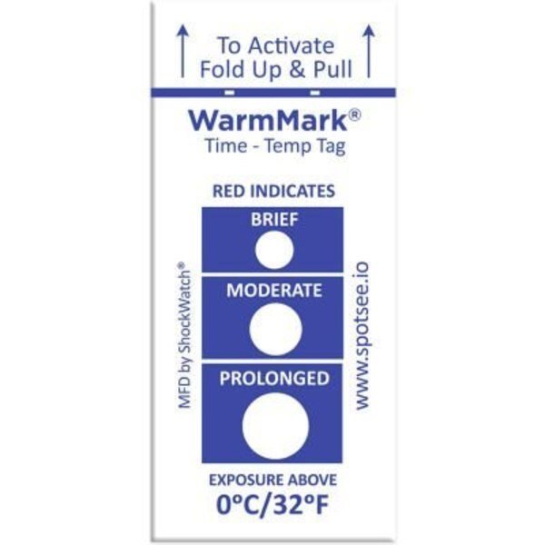 SpotSee„¢ WarmMark® Time Temperature Indicators, 0°C/32°F, 100/Box, Shockwatch, Mfr#: WM 0/32
